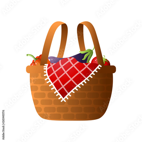 Wood basket with fresh vegetables for bbq or picnic time