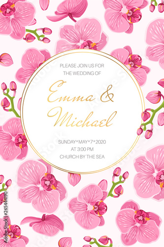 Orchid wedding marriage event invitation card template