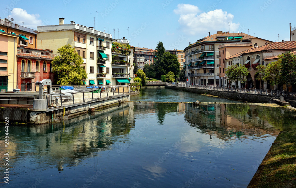 The northern Italian town of Treviso in the province of Veneto, it is located close to Treviso, Padua and, Vicenza. View of the city of Treviso Italy. Venetian architecture in Treviso, Italy.