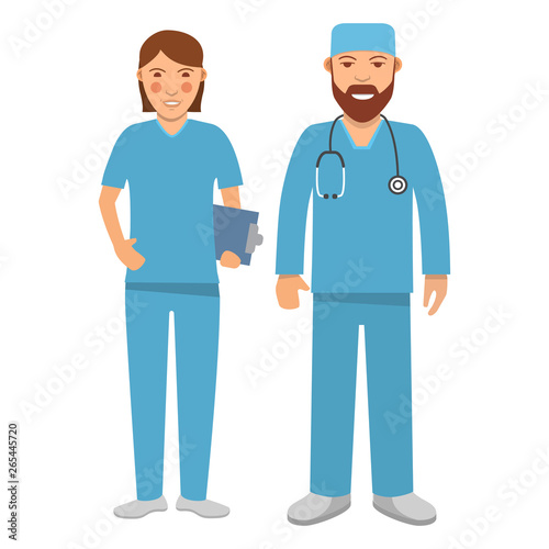 Doctors characters.Female doctor.Medical hospital staff people.Surgeon man and woman.Flat vector.Isolated illustration. © dukesn