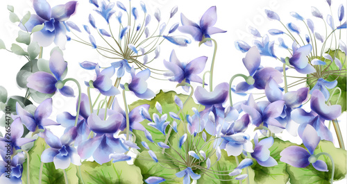 Spring flowers bouquet card Vector watercolor. Spring season background. Vint...