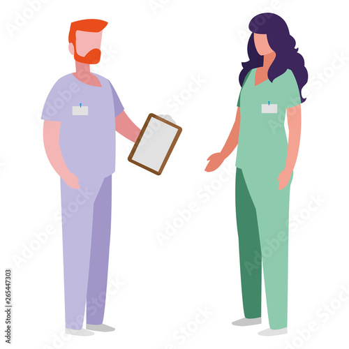 couple medicine workers with uniform characters