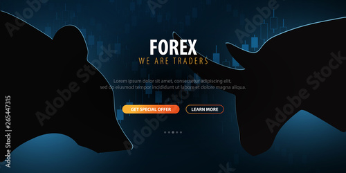 Forex. Stock exchange trading banner. The bulls and bears struggle. Vector illustration.