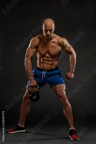 Handsome Muscular Men Lifting Weights, kettlebell
