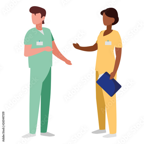 interracial couple medicine workers with uniform characters