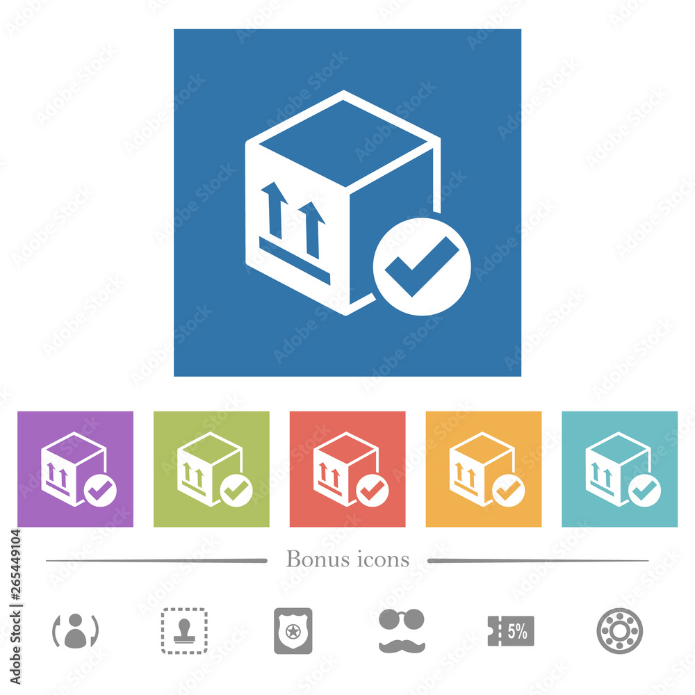 Package delivered flat white icons in square backgrounds Package delivered flat white icons in square backgrounds