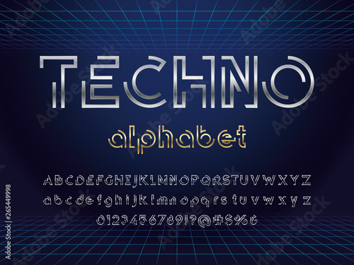 Futuristic display alphabet design with abstract background