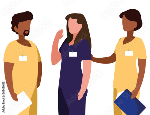 interracial group medicine workers with uniform characters