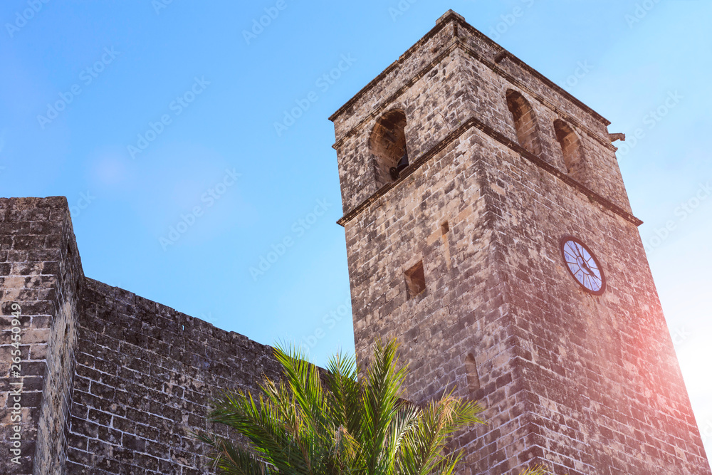 The bell tower of Saint Bartholomew church in the old town of Xabia, also known as Javea, in Spain.