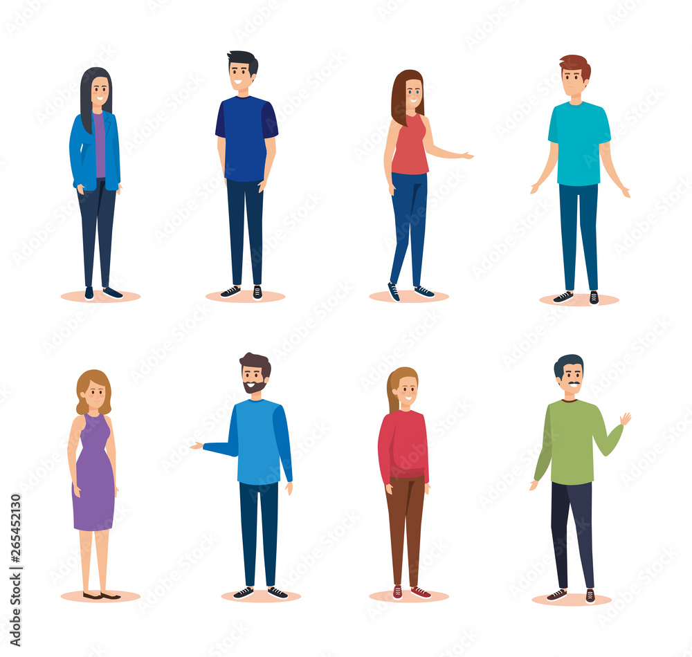 set girls and boys with casual clothes and hairstyle set girls and boys with casual clothes and hairstyle