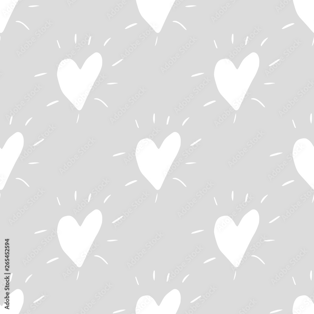 vector seamless pattern with heart shaped elements drawn by hand with pencil
