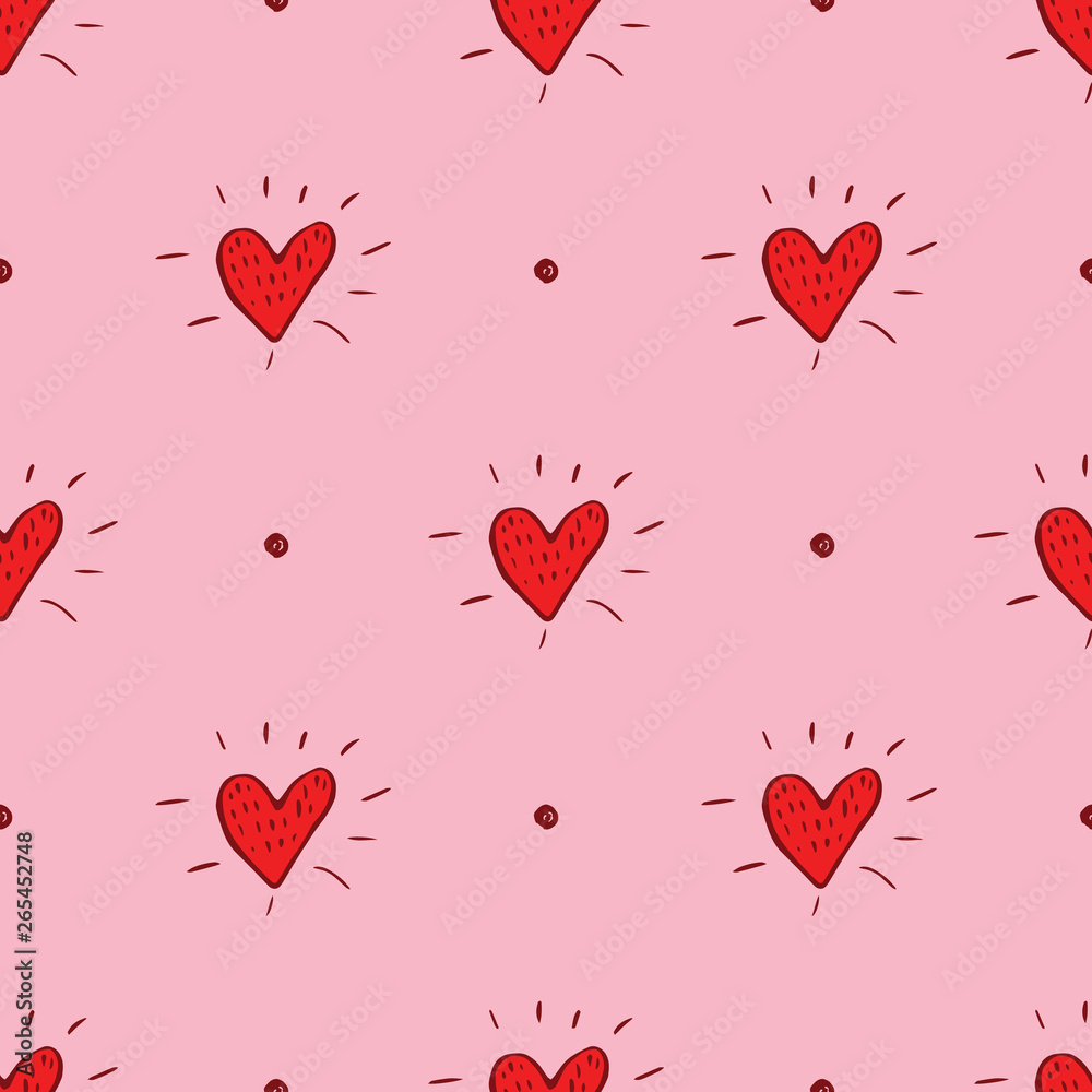 vector seamless pattern with heart shaped elements drawn by hand with pencil
