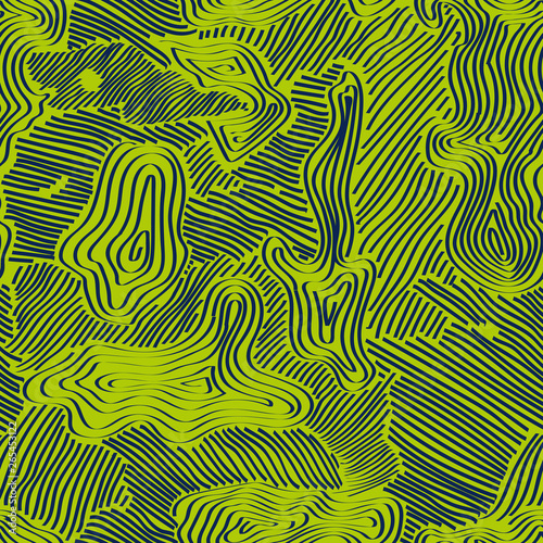 Linear camouflage seamless pattern. Abstract modern geometric digital texture background.