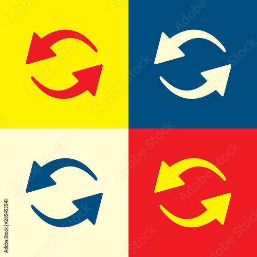 Reload icon. Yellow, blue and red color material minimal icon or logo design