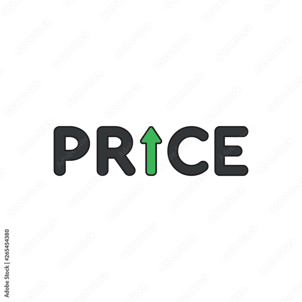 Vector icon concept of price word with arrow moving up. Black outlines and colored. Vector icon concept of price word with arrow moving up. Black outlines and colored.