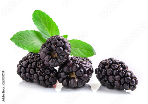 Closeup shot of fresh blackberries. Isolated on white