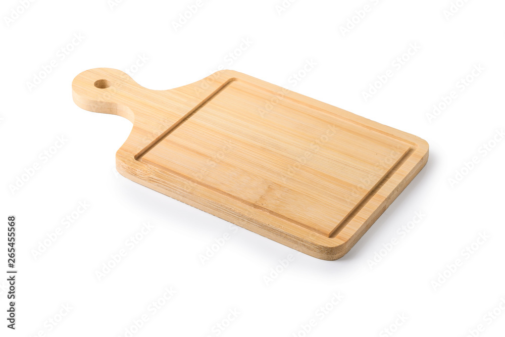 Wooden chopping board on a white background