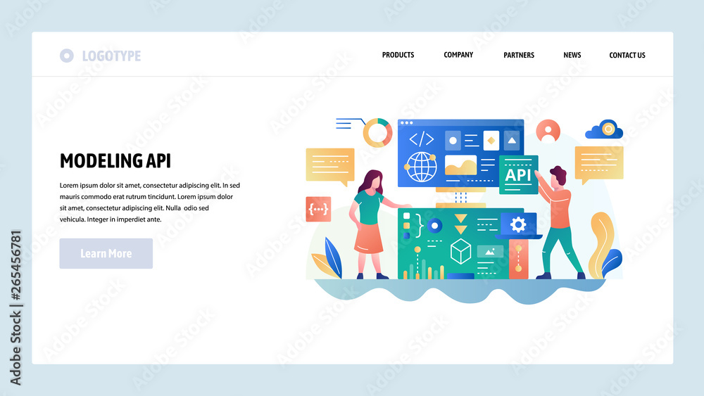 Vector web site design template. API technology and software development. Landing page concepts for website and mobile development. Modern flat illustration