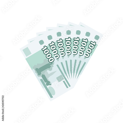 Fan of 1000 rubles banknotes. Money currency, finance pay salary vector illustration