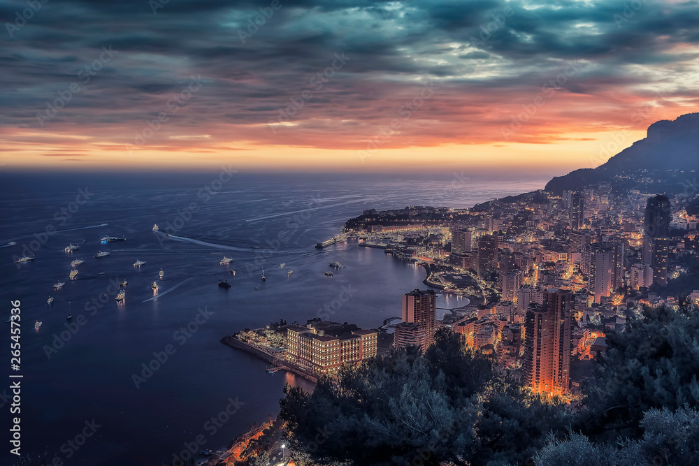 Monaco at sunset on the French Riviera