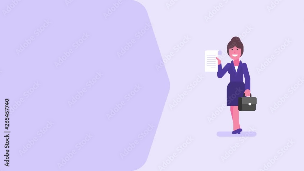 Business woman walks holds document and smiling. Video concept