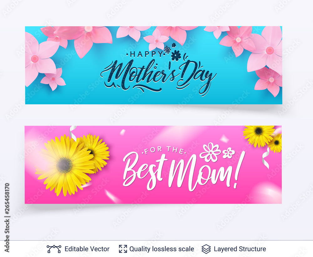 Greeting banners for Mother's Day vector template. Greeting banners for Mother's Day vector template.