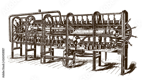 Historical automatic soldering machine (after an engraving or etching from the 19th century)