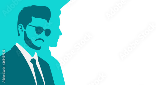 Man in a suit. Silhouette of human. Stylized retro style. Pop art people. Side view in profile. Colorful template. Simple realistic minimal design. Flat style vector illustration.