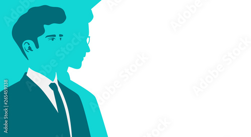 Man in a suit. Silhouette of human. Stylized retro style. Pop art people. Side view in profile. Colorful template. Simple realistic minimal design. Flat style vector illustration.