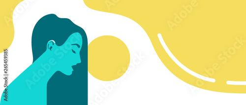 Woman. Silhouette of human. Stylized retro style. Pop art people. Side view in profile. Colorful template. Simple realistic minimal design. Female character. Flat style vector illustration.