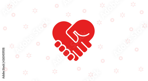 Handshake heart icon isolated on a white background. Simple modern design. Heart symbol, hands. Logo on business, cooperate, teamwork or partnership topics. Flat style vector illustration.