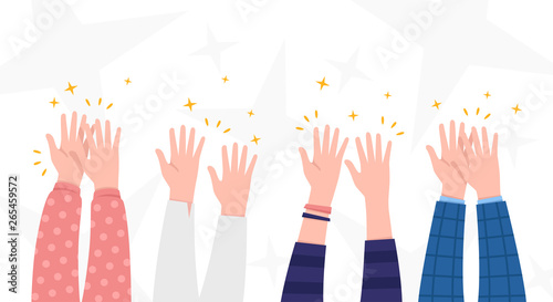 Applause. People hands clapping. Celebration, congratulations, ovations background. Cute simple cartoon design. Flat style vector illustration.