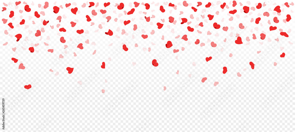 Heart shape red and pink confetti falling. Love. Valentine's day. Cute simple realistic design. Transparent background. Rose petals. Flat style vector illustration.