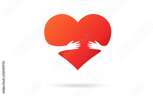 Heart isolated on a white background. Red color. Love symbol. Charity and donation. Hands reaching to each other. Hold love. Valentine's day. Icon or logo. Cute design. Flat style vector illustration.