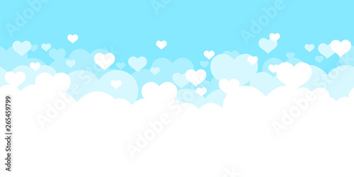 Hearts background. Love. Holyday card, banner, poster template. Blue and white. Seamless border. Valentine's day. Cute simple realistic design. Transparent background. Flat style vector illustration.