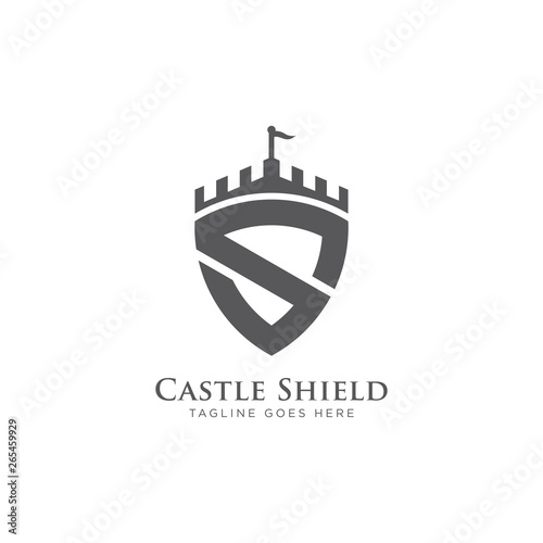 Creative shield with castle and initial S logo - Vector logo template