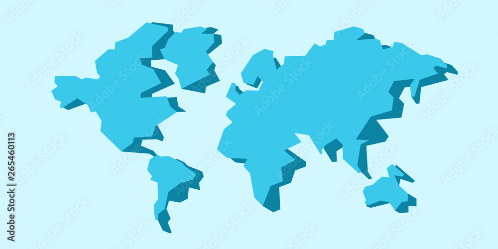 Fototapeta premium World map isolated. Low poly stylized map. Simple cartoon design. Simplified minimal style. Blue color. Flat style vector illustration.