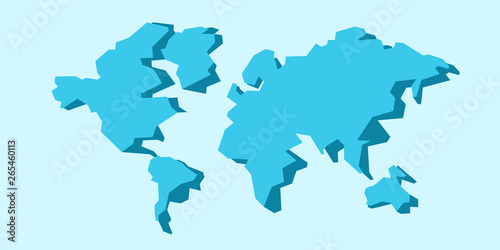 World map isolated. Low poly stylized map. Simple cartoon design. Simplified minimal style. Blue color. Flat style vector illustration.
