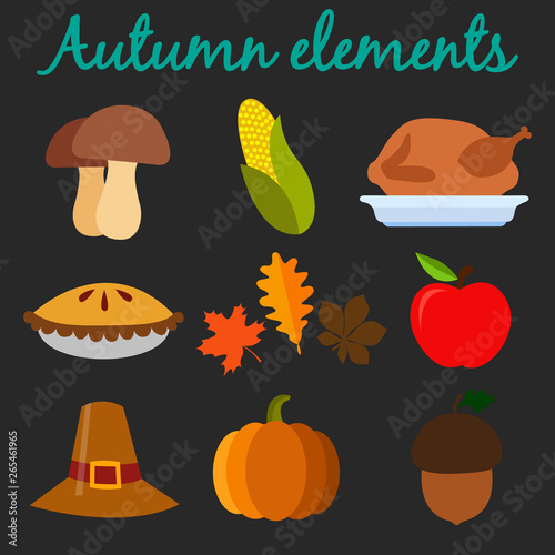 Fototapeta Naklejka Na Ścianę i Meble -  Hand drawn doodle Autumn icons set. Vector illustration. Fall symbols collection.