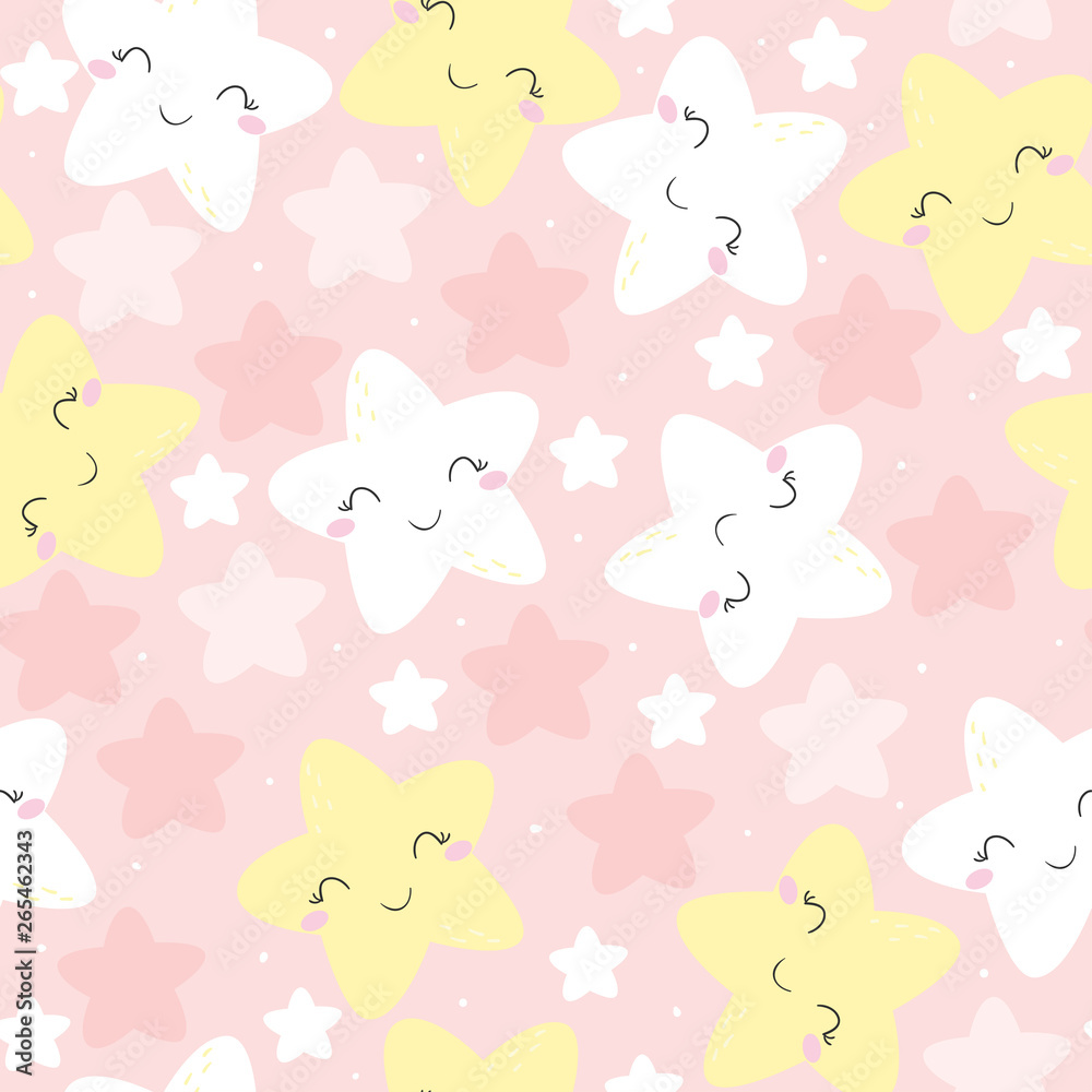 Cute hand drawn clouds and stars Seamless pattern. vector illustration.