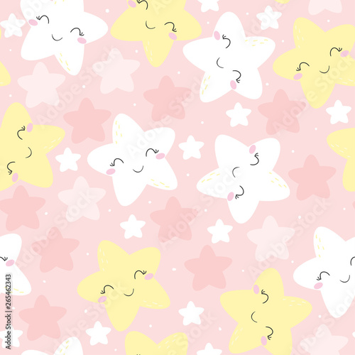 Cute hand drawn clouds and stars Seamless pattern. vector illustration.