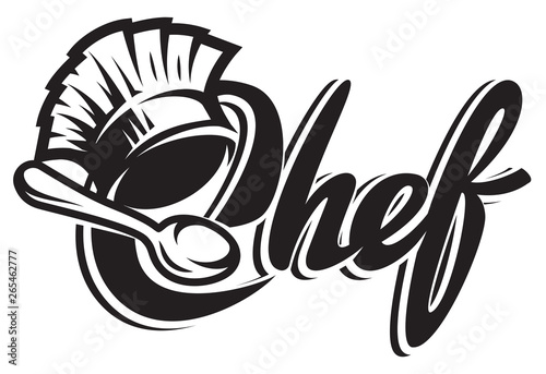 Vector monochrome template for a menu with a chef s hat, spoon