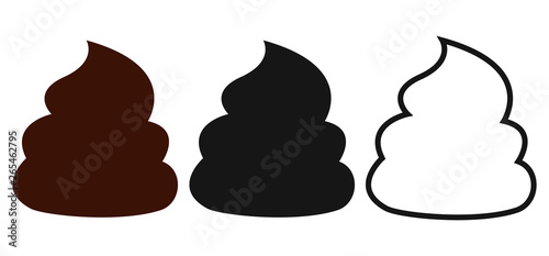 Pile of poo icon of 3 types: color, black and white, outline. Isolated vector sign symbol.