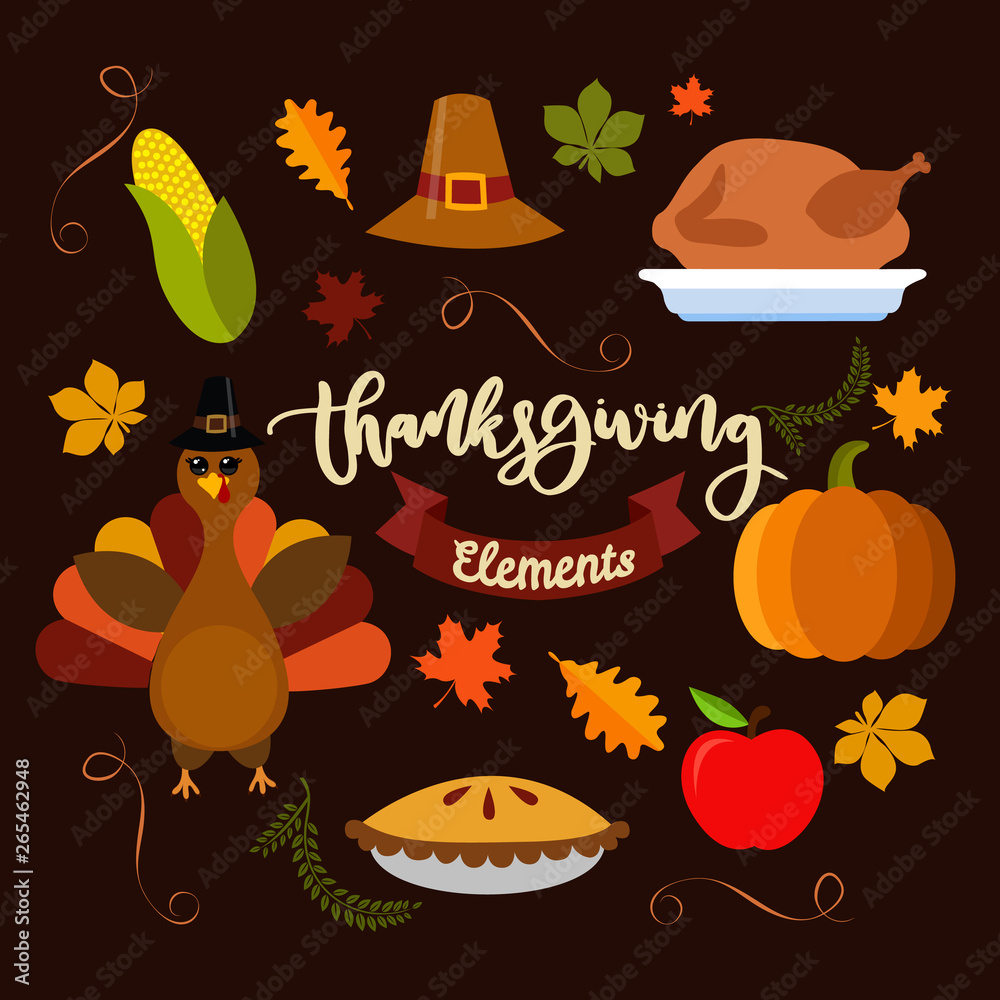 Fototapeta premium Hand drawn doodle thanksgiving and Autumn icons set. Fall symbols collection.