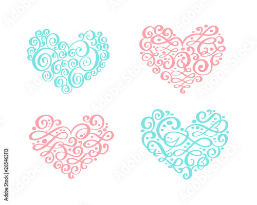 Set of vintage ornament heart. Vector illustration for greeting card  invitation  valentines day  wedding