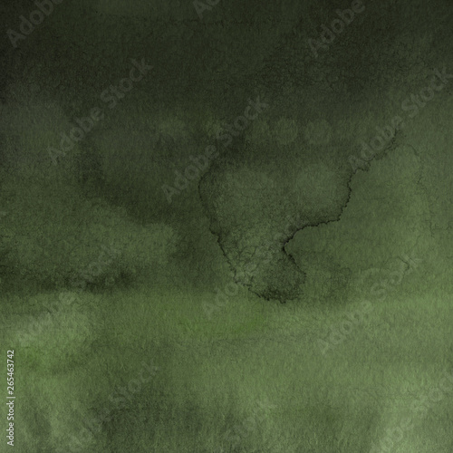 Green ink and watercolor textures on white paper background. Paint leaks and ombre effects. Hand painted abstract image.