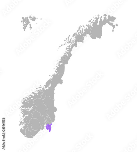 Vector isolated simplified illustration with grey silhouette of Norway, violet contour of Østfold region
