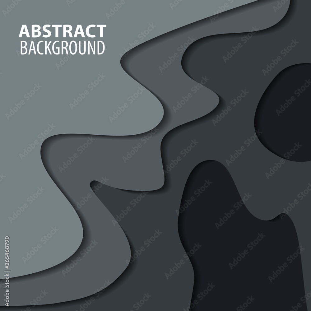 3D dark abstract paper cut background. Vector template in carving art style - Vector