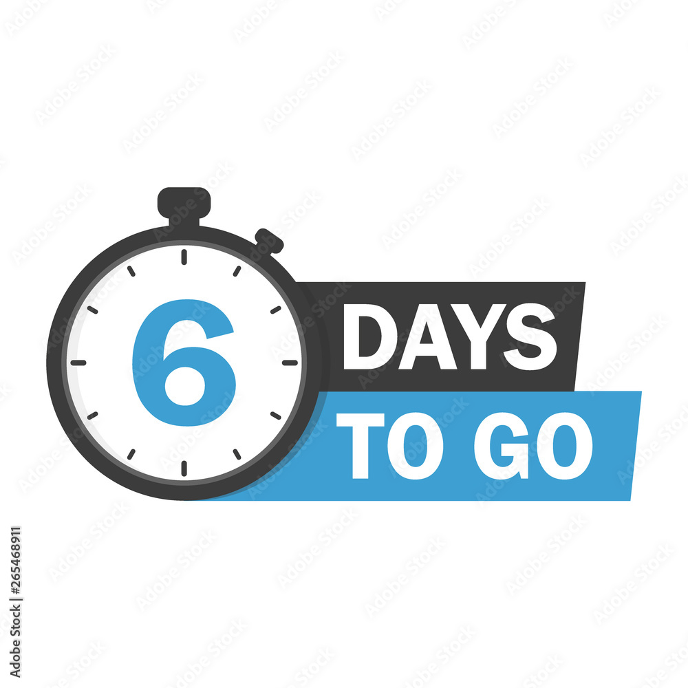 Six days to go. Flat icon. Vector typographic design. Vector stock illustration. Six days to go. Flat icon. Vector typographic design. Vector stock illustration.
