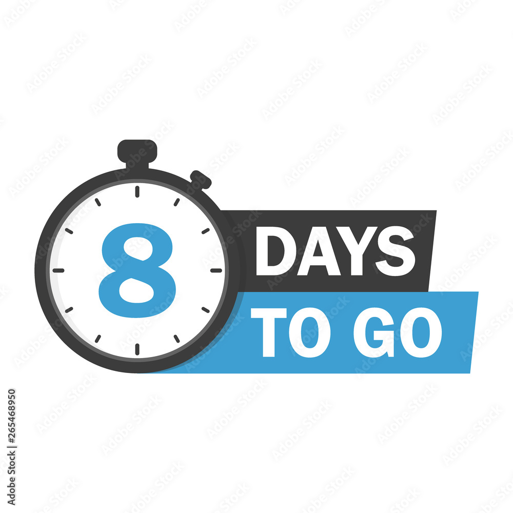 Eight days to go. Time icon. Vector stock illustration on white background.